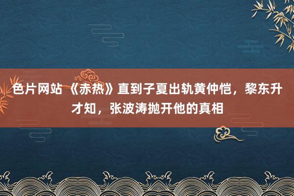 色片网站 《赤热》直到子夏出轨黄仲恺，黎东升才知，张波涛抛开他的真相